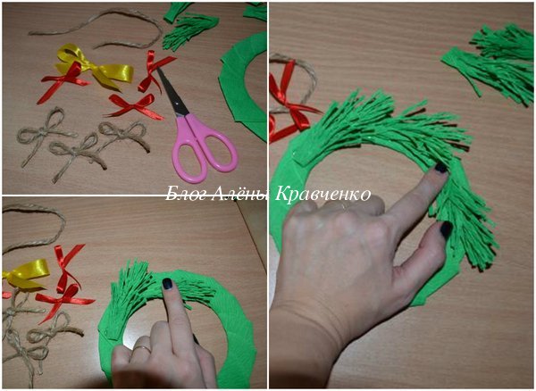 Новогодний венок своими руками из гофрированной бумаги